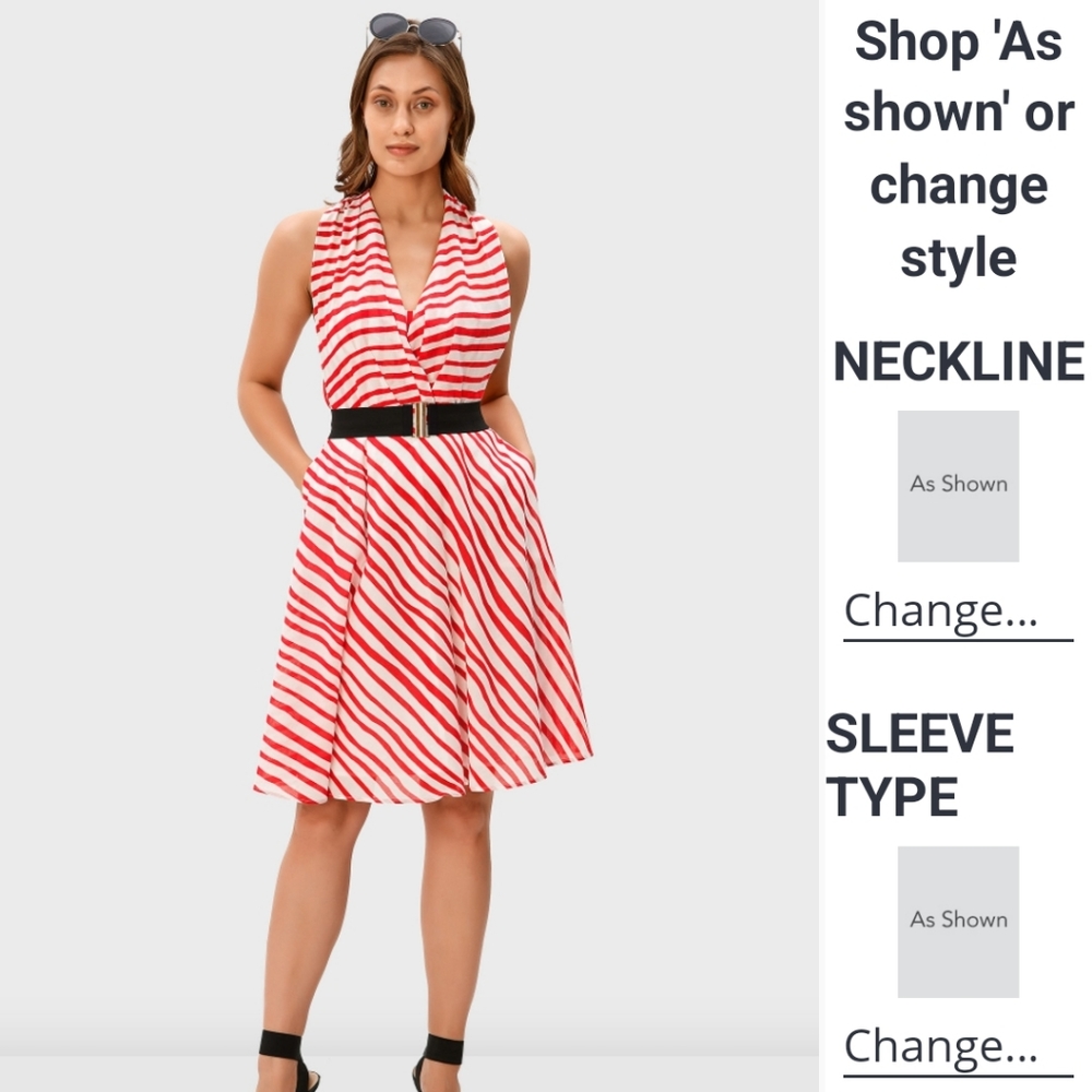 Red and white voile halter back dress. - Picture 4 of 4